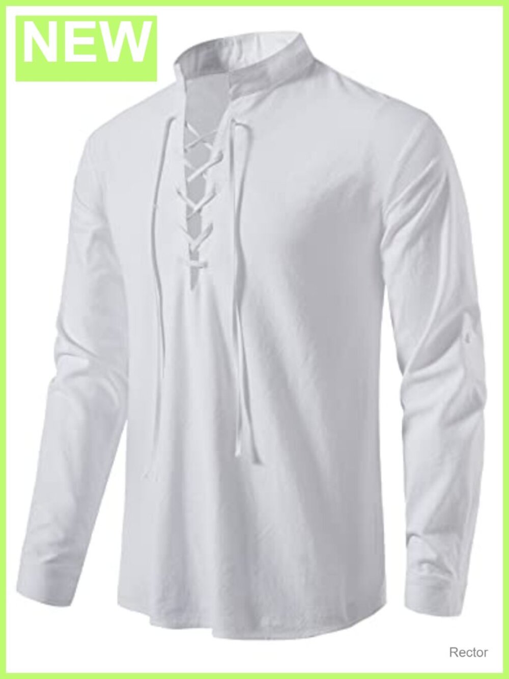 Medieval Renaissance Long Sleeve Shirt 100% Cotton Mandarin Collar Lace-Up